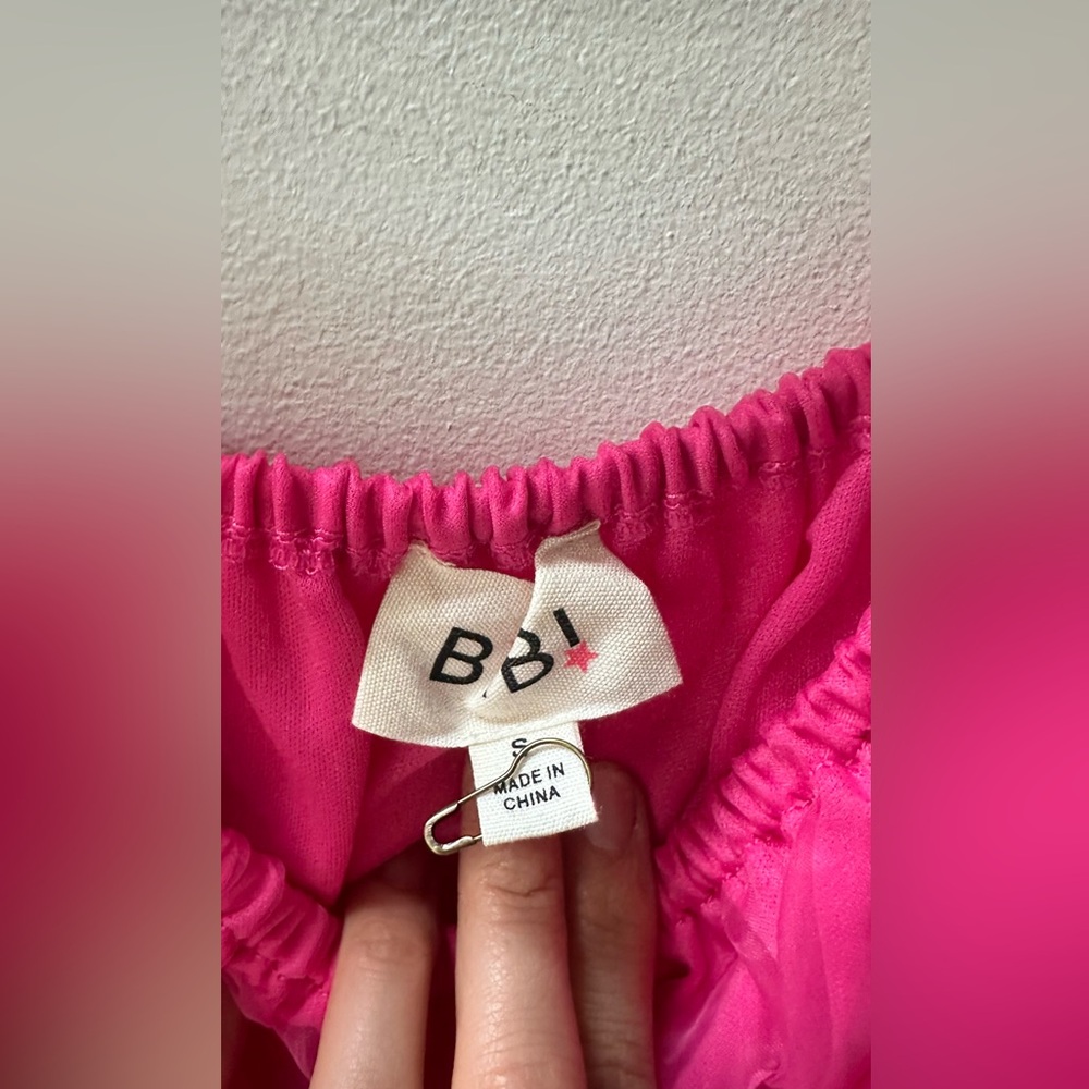 Bibi, Hot Pink Organza Puff Sleeve Mini Dress, Size S | 0216 - Picture 4 of 6